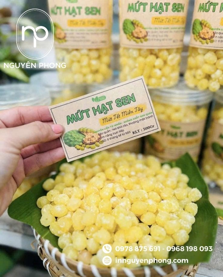 Mẫu tem nhãn hạt sen sấy in sắc nét 